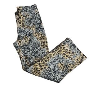 I MODE Paris Leopard Print Floral Lace Overlay Straight Leg Pants Womens 31x27.5